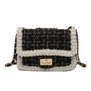 Elegant Black and White Tweed Shoulder Bag
